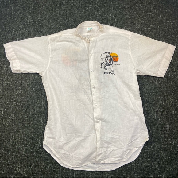 Vintage Jambo Kenya 70s Button Up Shirt Lion Men Large Single Stitch Texprint - Picture 3 of 10